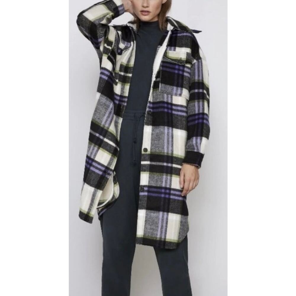 Zara Black and Purple Plaid Coat